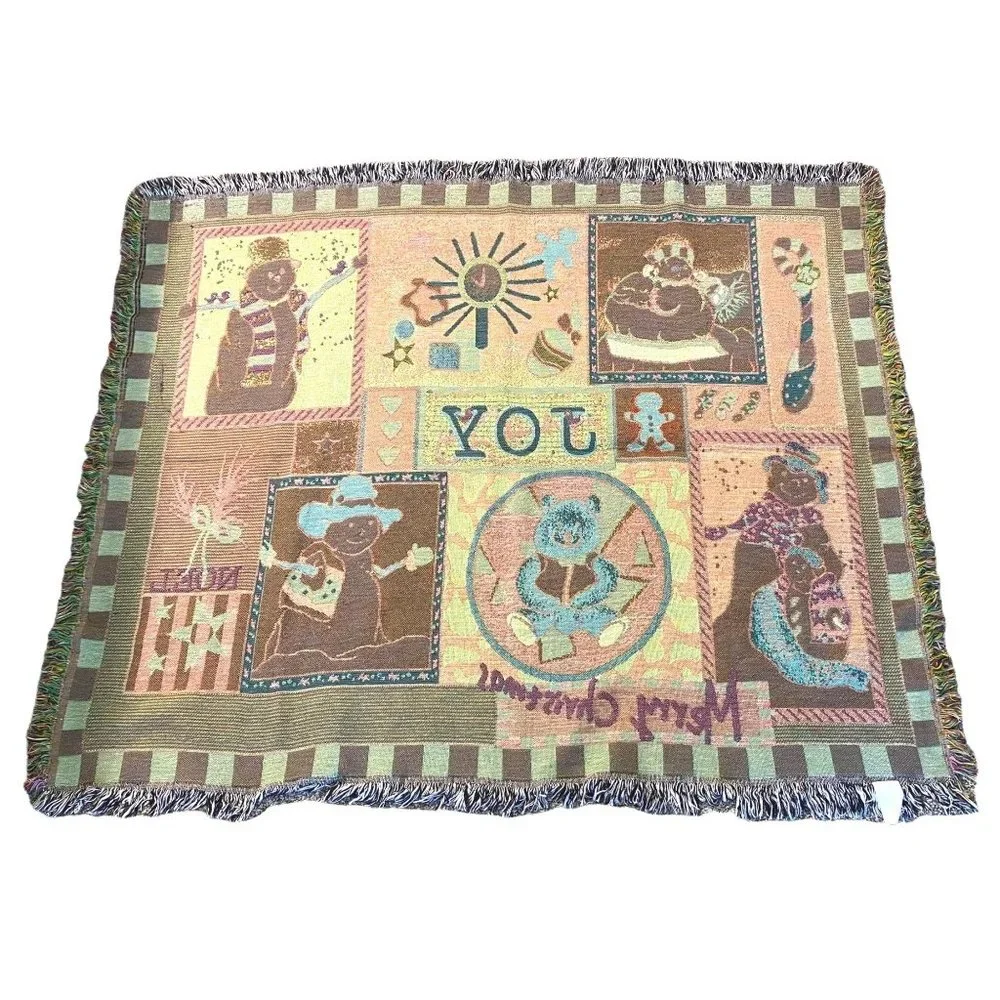 Merry Christmas Snowman Throw Blanket Fringe 46